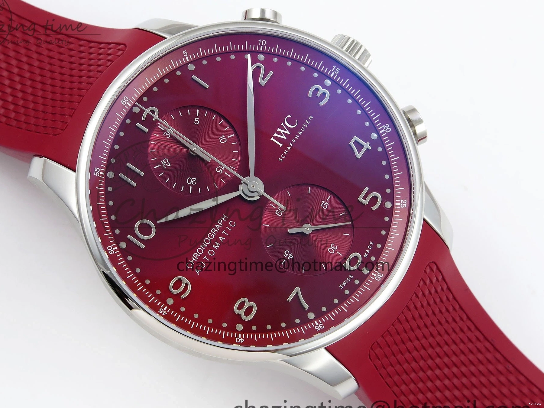 MIROTIME 0111 Reliable Portuguese Chrono IW3716 Z+F 1:1 Best Edition Red Dial on Red Rubber Strap A 7015